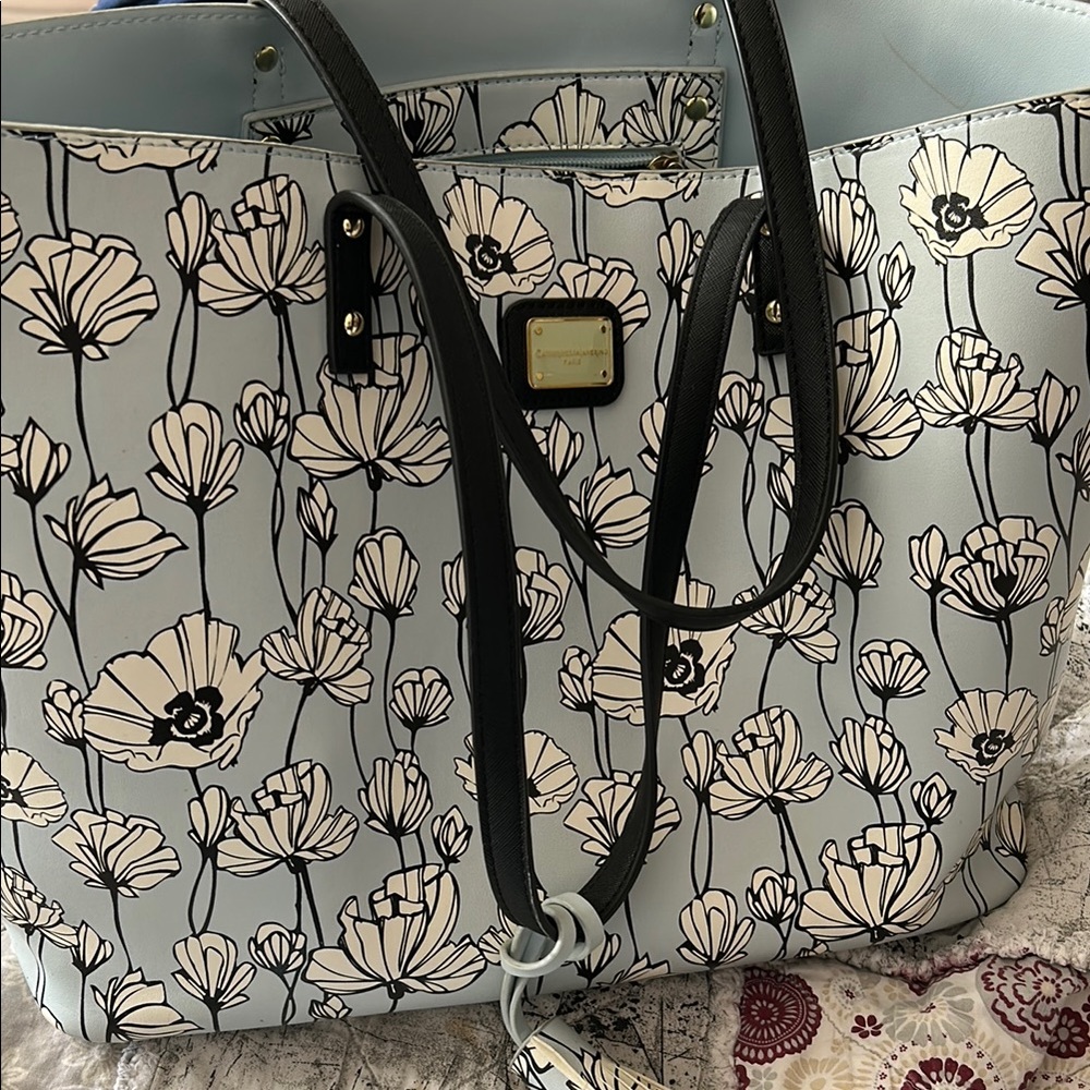 Blue and Black Graphic Tote with Sturdy Straps